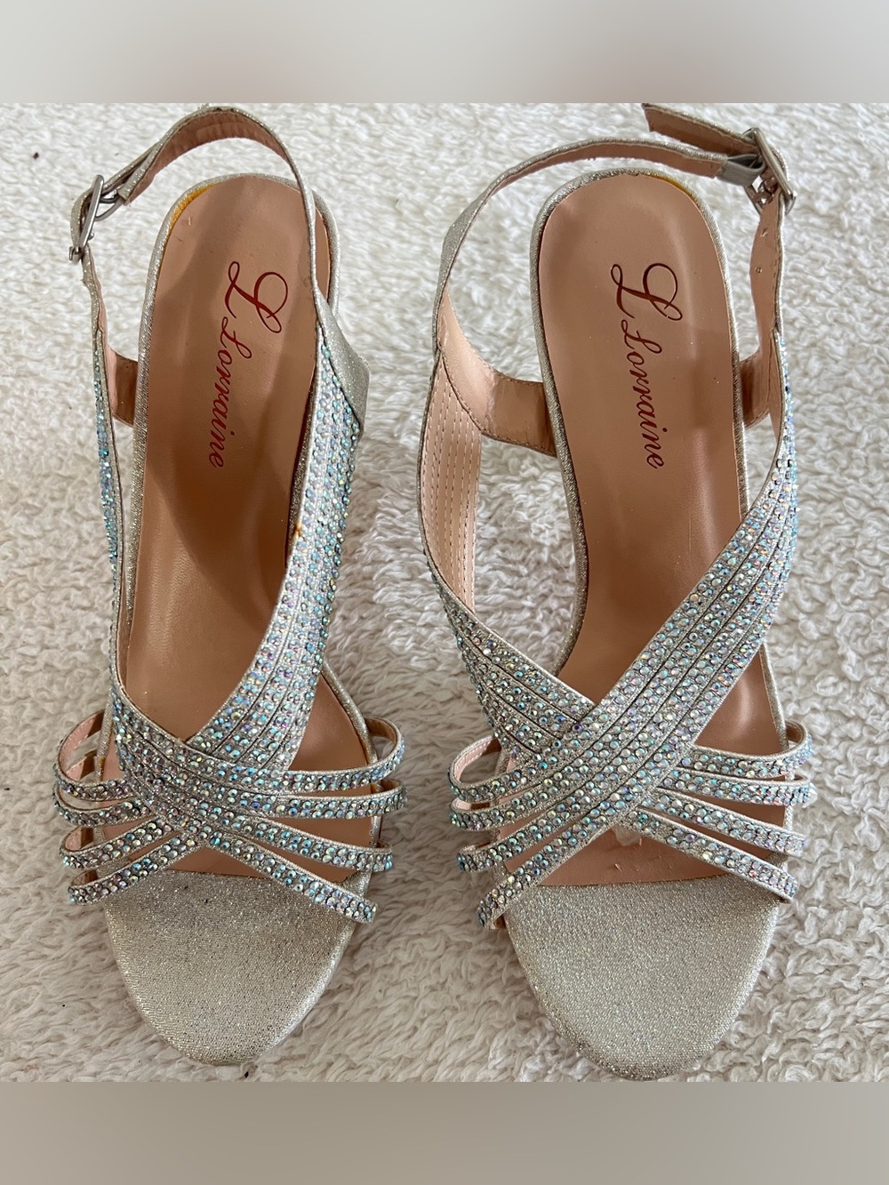 L Lorraine rhinestone embedded scrappy heel sandals Size 6.5